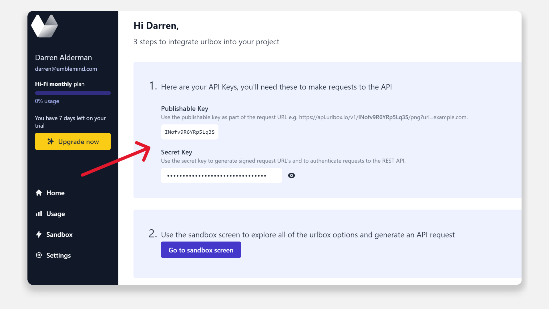 The Urlbox dashboard.